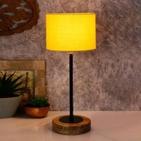 Duncan Yellow Fabric Shade Table Lamp with Natural Wood & Iron Base