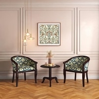 Florence ArmChair in Blue Floral Damask and Mahogany Finish