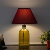 OLVIRA Modern Green Glass Table Lamp with Silver Metal Accent Maroon Shade