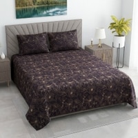 Uma Chocolate Shade Floral 400 TC Cotton Flat Double Queen Size Bedsheet with 2 Pillow Covers – Threads