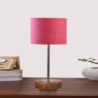 Devansh Pink Jute Table Lamp With  Natural  Wood Base  & Steel Pipe (7X17 Inches)-11