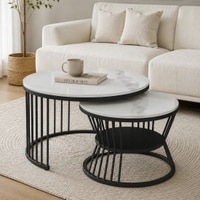 Nxus Square Metal Nesting Coffee Table Set Black Finish White Porcelain Top Set Of 2
