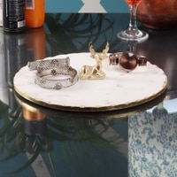 Marble Platter With Gold Finish Metal Piece Attachment