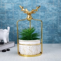 Highly Attractive Reindeer Cage Faux Plant With A Ceramic Pot