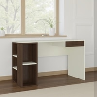 Astra Study Desk with Open Shelves and Drawer in Ivory Coffee Walnut Colour