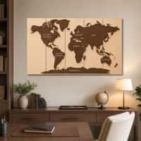 The Castle Decor World Map Wall Art Design 9 Wooden Framed 27x48 Inch