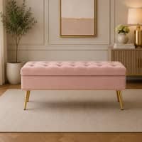 Doe Buck Velvet Tufted Storage Bench in Pink Colour with Gold Legs