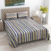 Zeke Multicolor Geometric 400 TC Cotton Flat Super King Size Bedsheet with 2 Pillow Covers – Threads