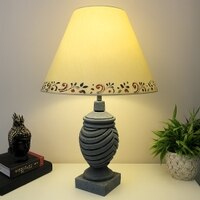 Wings Classic Stone Grey Beige Wooden Table Lamp in Grey