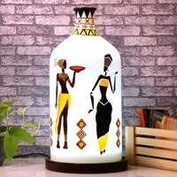 Hand Painted Laurentia White Glass Shade Table Lamp with Wooden Base