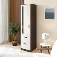 BLUEWUD Andrie Engineered Wood Single Door Wardrobe/Clothes Storage Rack Organizer Almirah Cupboard, 3 Shelves & 2 Drawers for Bedroom Home Furniture (Wenge & White)