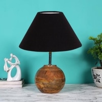 Black cotton with Natural Wood Table Lamp