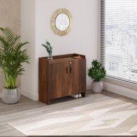 Brooklyn Engineered Wood Dual Tone 2 Doors with Lock Shoe Rack Cabinet Slipper Footwear Stand Organizer can Store Up to 16 Pairs for Home (Brown Maple & White with Elegant Gold Motif)