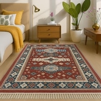 Luxe Home Polyester Killim Design Carpets with Tassel Latex Backing (4x6ft Multi)