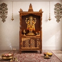 Phiv Sheesham Wood  Prayer Unit in Teak Finish