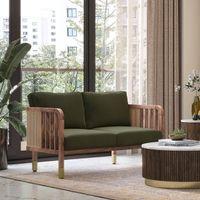 Taran 2 Seater Wooden Sofa in Deep Olive Velvet Colour