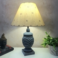 Wings Grey Beige Dotted Wooden Table Lamp in Grey