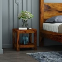 Box Solid Wood Bedside Table in Honey Finish