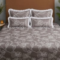 Chocolate Floral 5 Pcs Super King Bedsheet Set  With 2 Pillow Covers With 2 Cushions