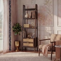 Strava Solid Wood and Cane Bookshelf in Dark chestnut Finish