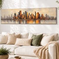Modern Urban Skyline Canvas Wall Art 12 x 46 Inch