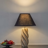 BURFORD Distress White Wood Table Lamp with Black Cotton Shade - LED  Included