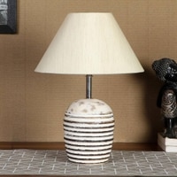off-white cotton with White Brushed Wood Table Lamp