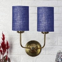 Devansh Metal Electric Wall Light in Gold Colour with Blue Shade Count of 2 Lights