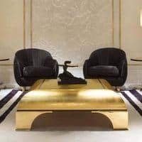 Megacosm High End Coffee Table In Golden Leafing Curvy Legs In Electroplated Brass Finish