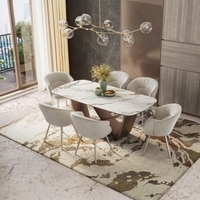 Paloma 6 Seater Pluto Spanish Ceramic Dining Table With 6  Calix Dining Chairs (Finish : Pluto Spanish Ceramic, Chair Colour : Beige)