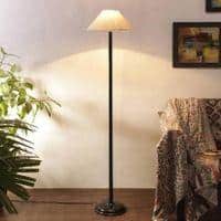 Mickey White Natural Fiber Floor Lamp with Black Iron Base