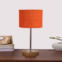 Devansh Orange  Jute   Table Lamp With  Natural  Wood Base  & Steel Pipe (7X17 Inches)-17