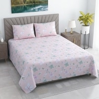 Maan Pink Floral 400 TC Cotton Flat Double Queen Size Bedsheet with 2 Pillow Covers – Threads