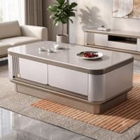 The Grand Executive Dual Drawer MDF Coffee Table Cream Gloss Bronze Trim