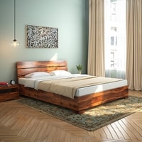 Ohio Solid Wood Queen Size Non Storage Bed In Teak Finish