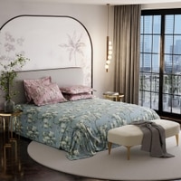 Stoa Paris Super King Size Cotton Bedsheet with 4 Pillow Covers  Size Wild Magnolia Blue