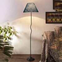 Stevie Turquoise Blue Jute shade with Iron floor lamp