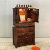 D'Dass Dark Polish Sheesham and Mdf  Wall Hanging Wooden Temple With Cabinet For Pooja