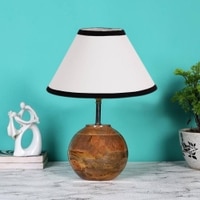 White & Black cotton with Natural Wood Table Lamp