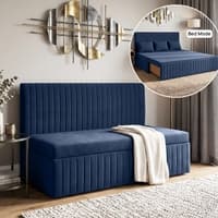 Aredo 3 Seater Velvet Pull Out Sofa Cum Bed in Navy Blue Color With Storage