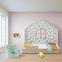 Little Hut Engineered Wood Bed in Pink Colour
