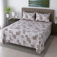 Orin White & Chocolate Floral 400 TC Cotton Flat Queen Size Bedsheet with 2 Pillow Covers – Threads
