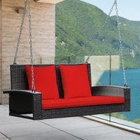Carry Bird Wicker Patio Furniture Outdoor Balcony Swings In Brown And Red Colour