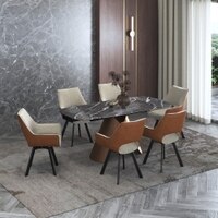 Aeris Ceramic 4 To 6 Seater Extendable Dining Table With Set of 2 Casey Dining Chair