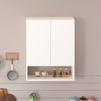 BLUEWUD Opryt with Shelf Kitchen Cabinet Rack, Wall Mounted Storage Crockery Cabinet Unit for Kitchen Utensils, Jars, Spices, Space Saving Modular Cupboard for Home & Kitchen DIY (White)