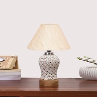 Devansh Conical Off White Cotton Shade Lamp With Wood & Mosaic Glass Base For Decoration/Office/Home/Gifting/Study For Decoration/Office/Home/Gifting/Study -(10X10X14.5) Inches -A