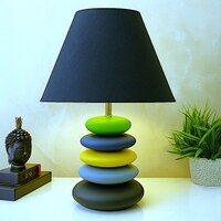 Multicolour Handpainted And Hancarved Distress Wooden Stone Finish Table Lamp
