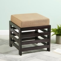 Houston Sheesham Wood Stool with Jute Beige Cushion
