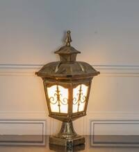 MULLION Antique Gold Outdoor Pedestal Gate Light