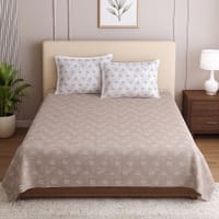 Beige Floral Cotton 400 Tc Flat Single Bed Size Bedsheet With 2 Pillow Covers